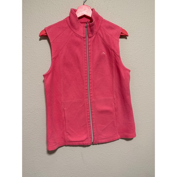 Tommy Bahama Jackets & Blazers - Tommy Bahama Pink Ribbed Full Zip Vest Mock Neck Cotton Blend Small